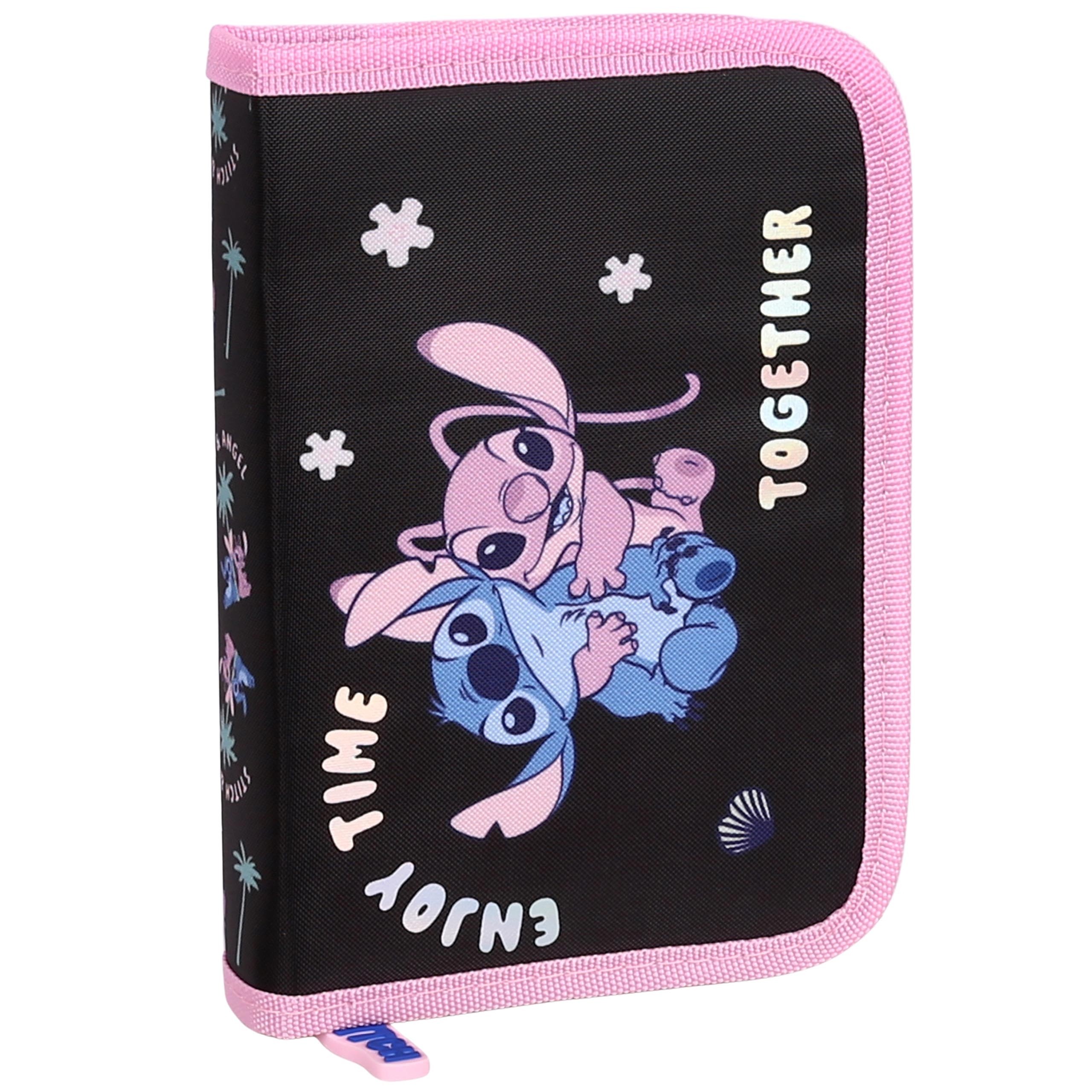 DISNEY Stitch Czarno-różowy piórnik dwuklapowy bez wyposażenia, ROZKŁADANY piórnik szkolny dla dziewczynki