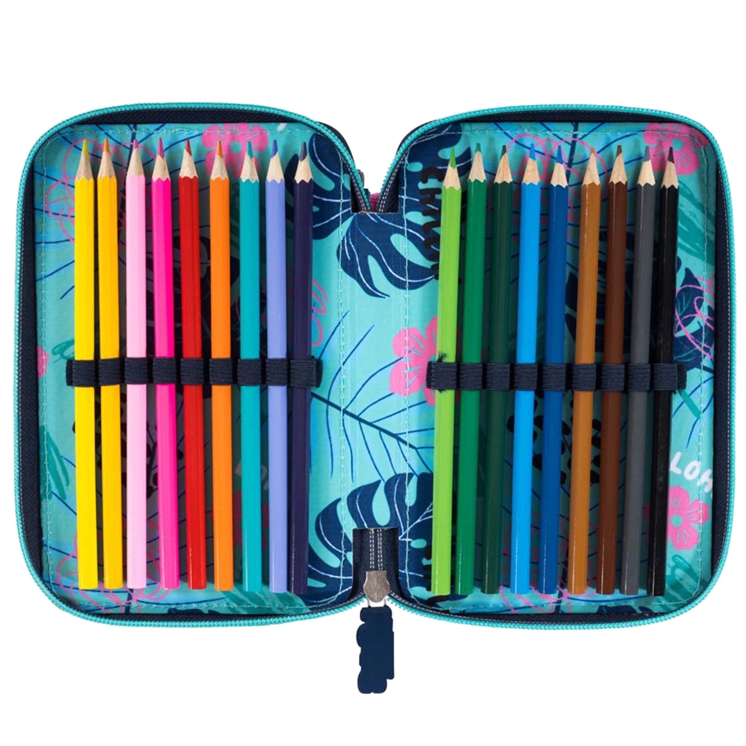 DISNEY Stitch Dziecięcy piórnik trzykomorowy z wyposażeniem-43 elementy, 3 zamki 12,5 x 19,5 x 6,5 cm