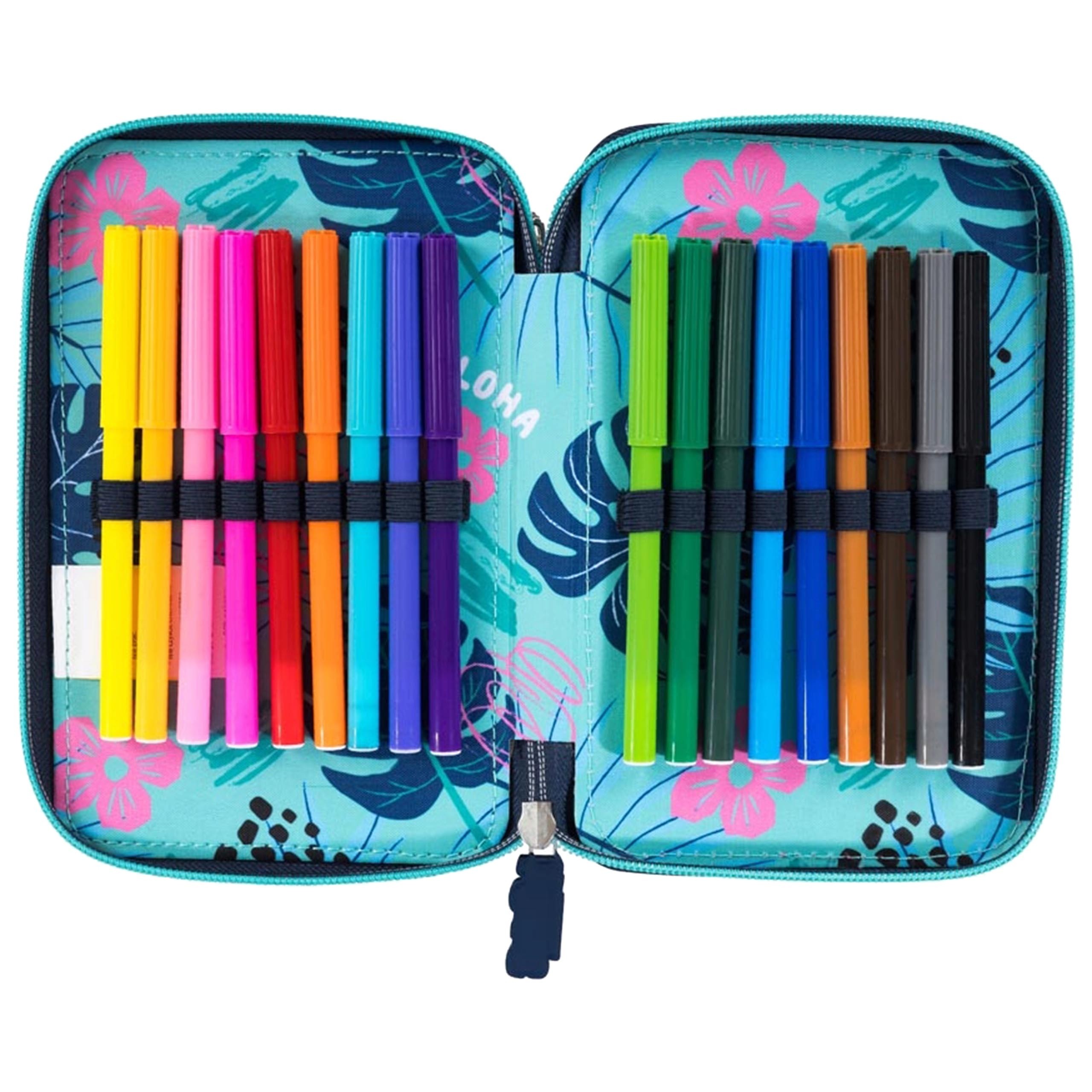 DISNEY Stitch Dziecięcy piórnik trzykomorowy z wyposażeniem-43 elementy, 3 zamki 12,5 x 19,5 x 6,5 cm