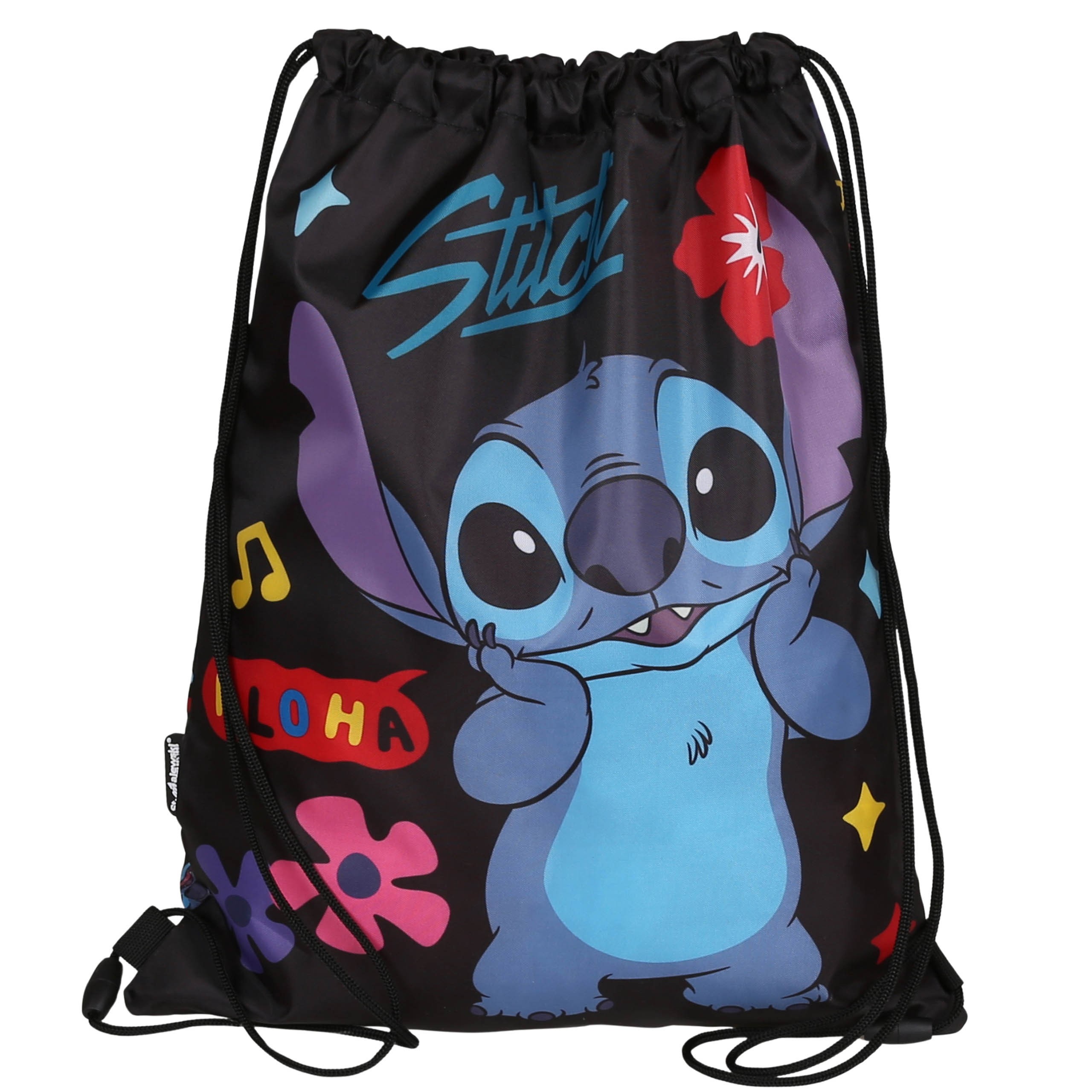 DISNEY Stitch ALOHA Dziecięcy, czarny worek na buty NA WF, worek szkolny na ramię dla dzieci Workoplecak 31x42 cm