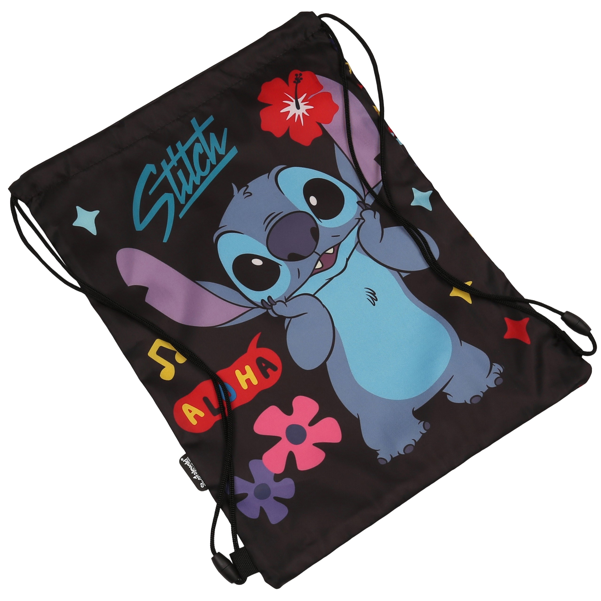 DISNEY Stitch ALOHA Dziecięcy, czarny worek na buty NA WF, worek szkolny na ramię dla dzieci Workoplecak 31x42 cm