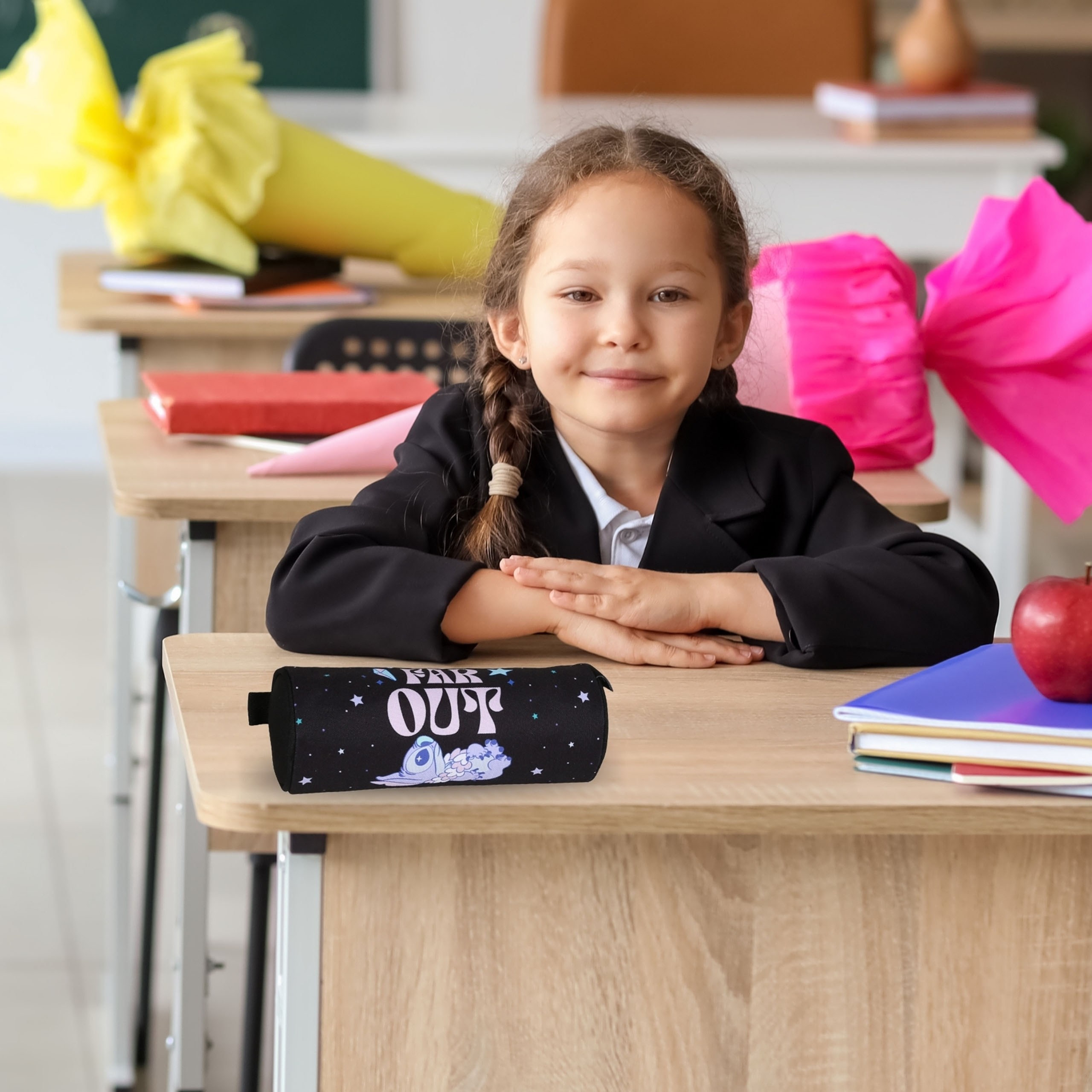 DISNEY Stitch Czarny piórnik szkolny dla dziewczynki, TUBA, saszetka na przybory szkolne 22x8x8cm