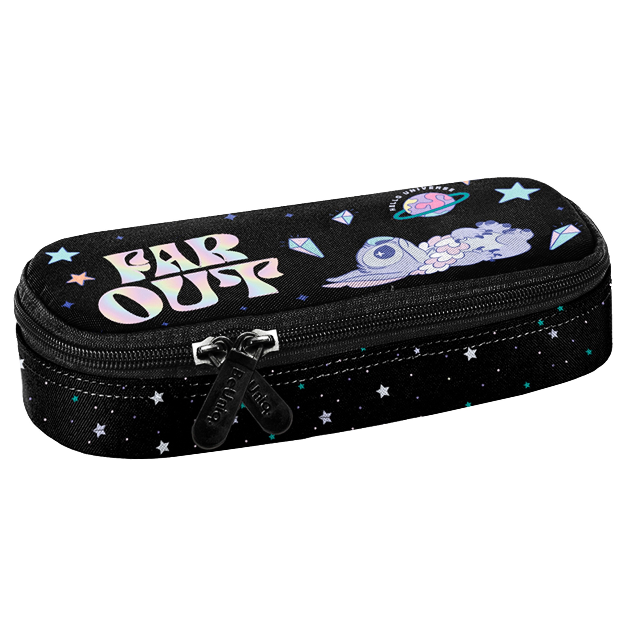 DISNEY Stitch Czarny KOMOROWY piórnik szkolny, owalna saszetka dla dziewczynki 5x22x10cm