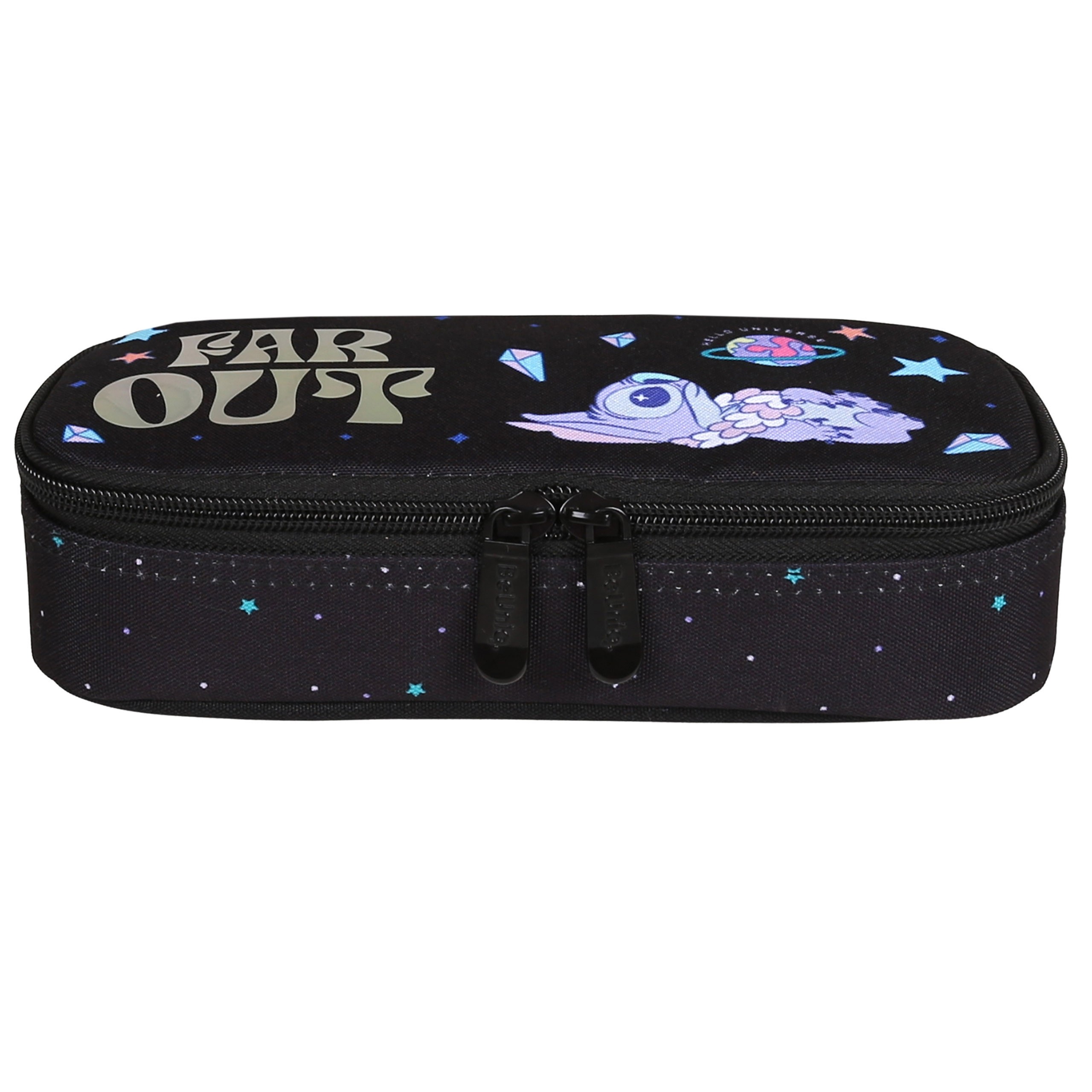 DISNEY Stitch Czarny KOMOROWY piórnik szkolny, owalna saszetka dla dziewczynki 5x22x10cm