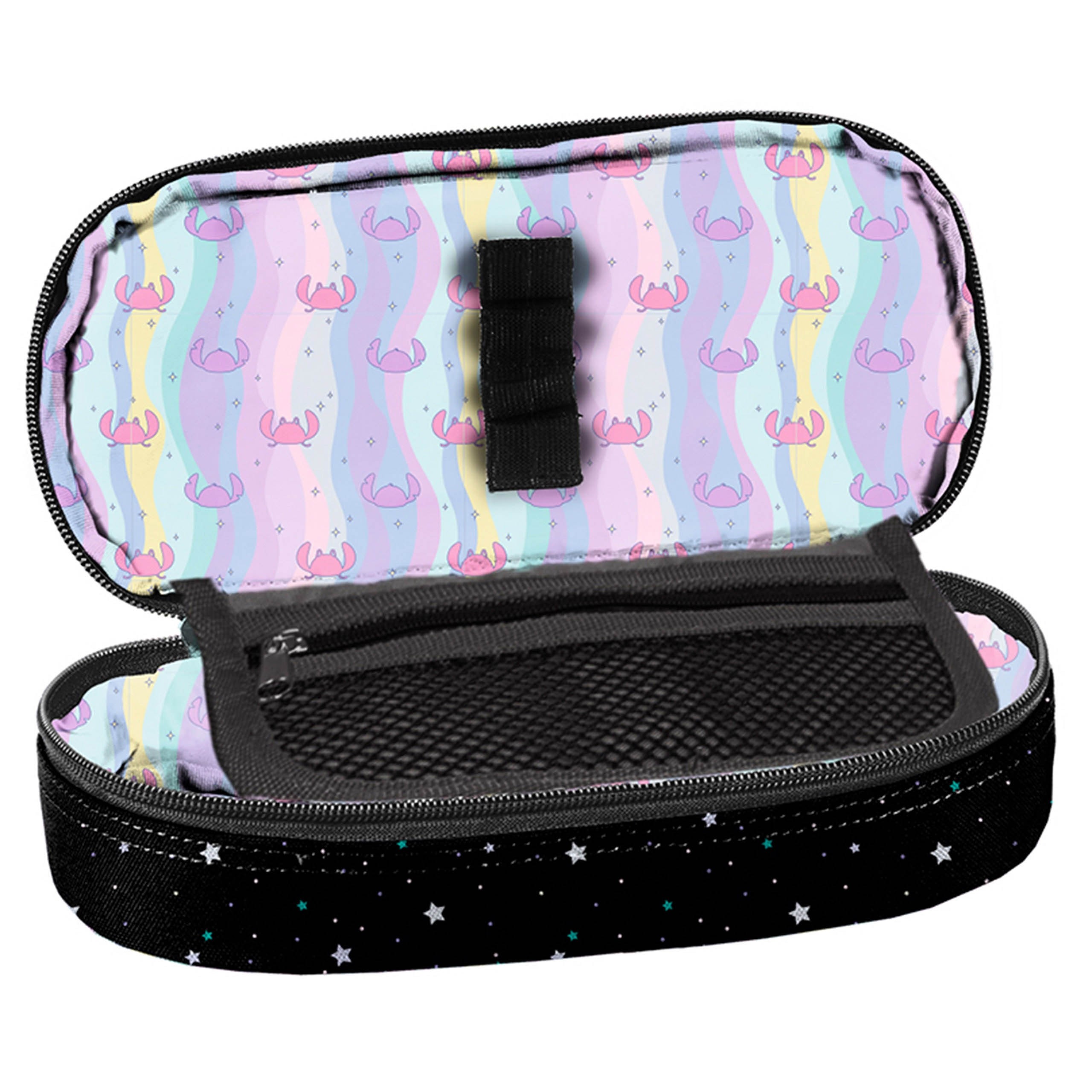 DISNEY Stitch Czarny KOMOROWY piórnik szkolny, owalna saszetka dla dziewczynki 5x22x10cm