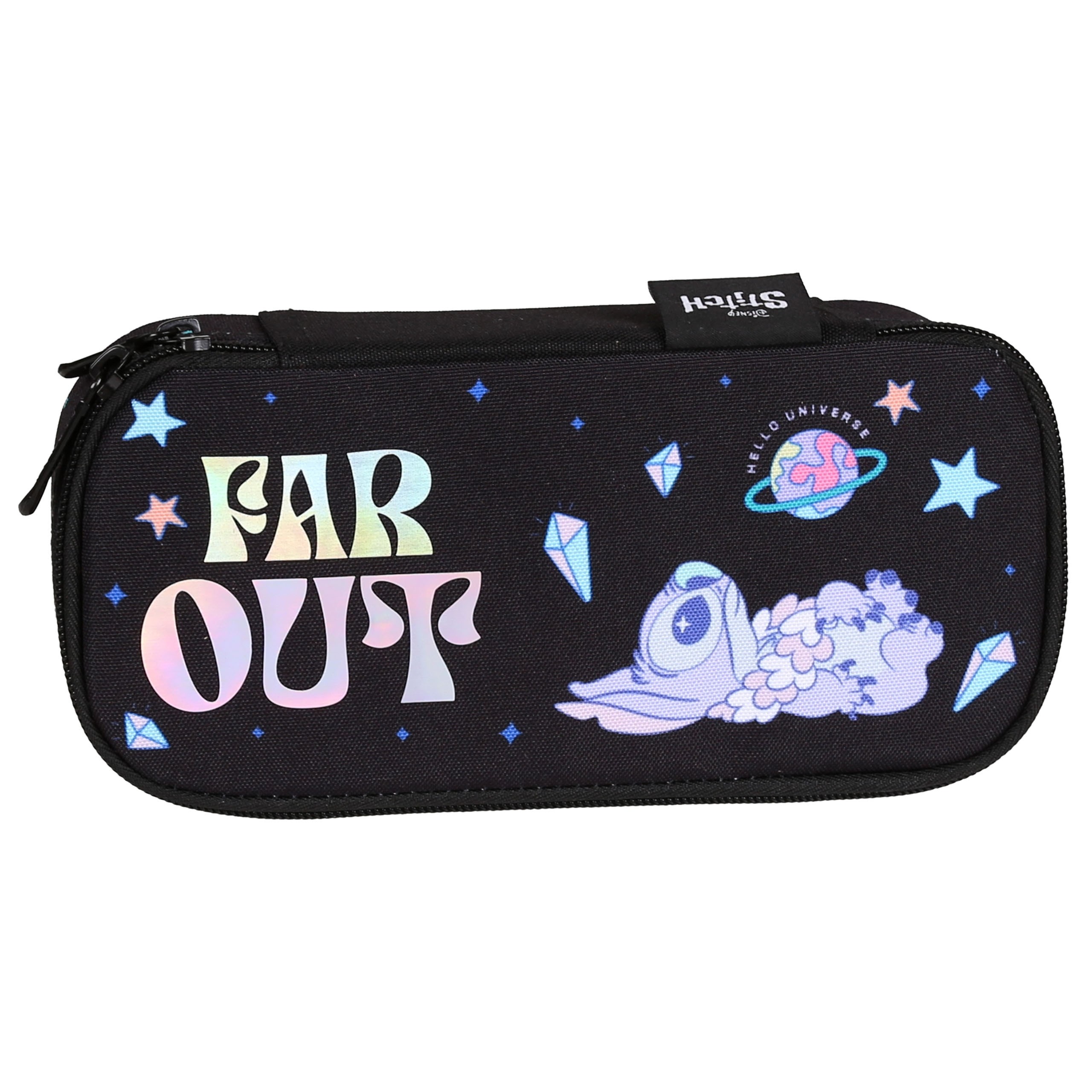 DISNEY Stitch Czarny KOMOROWY piórnik szkolny, owalna saszetka dla dziewczynki 5x22x10cm