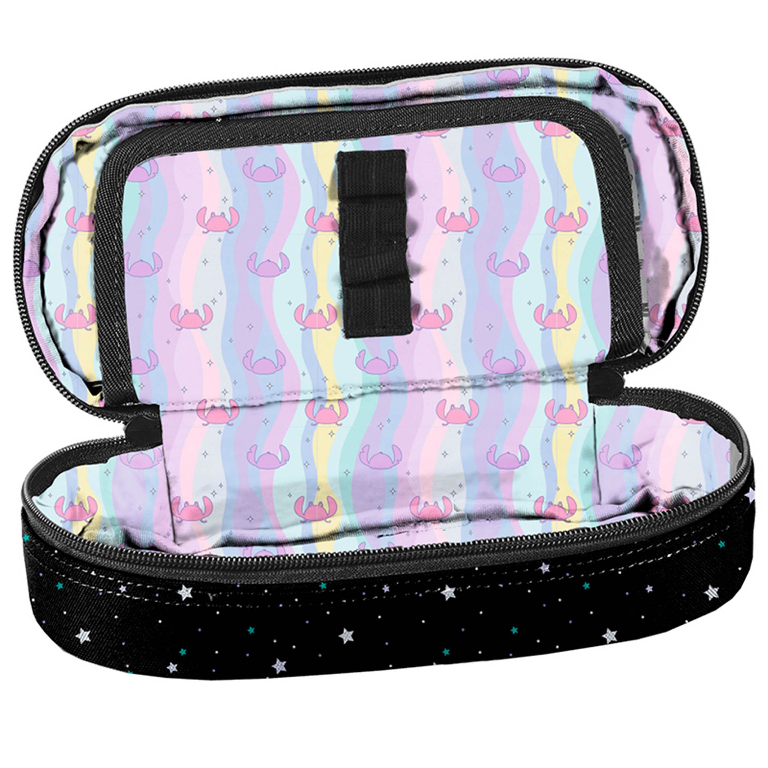 DISNEY Stitch Czarny KOMOROWY piórnik szkolny, owalna saszetka dla dziewczynki 5x22x10cm