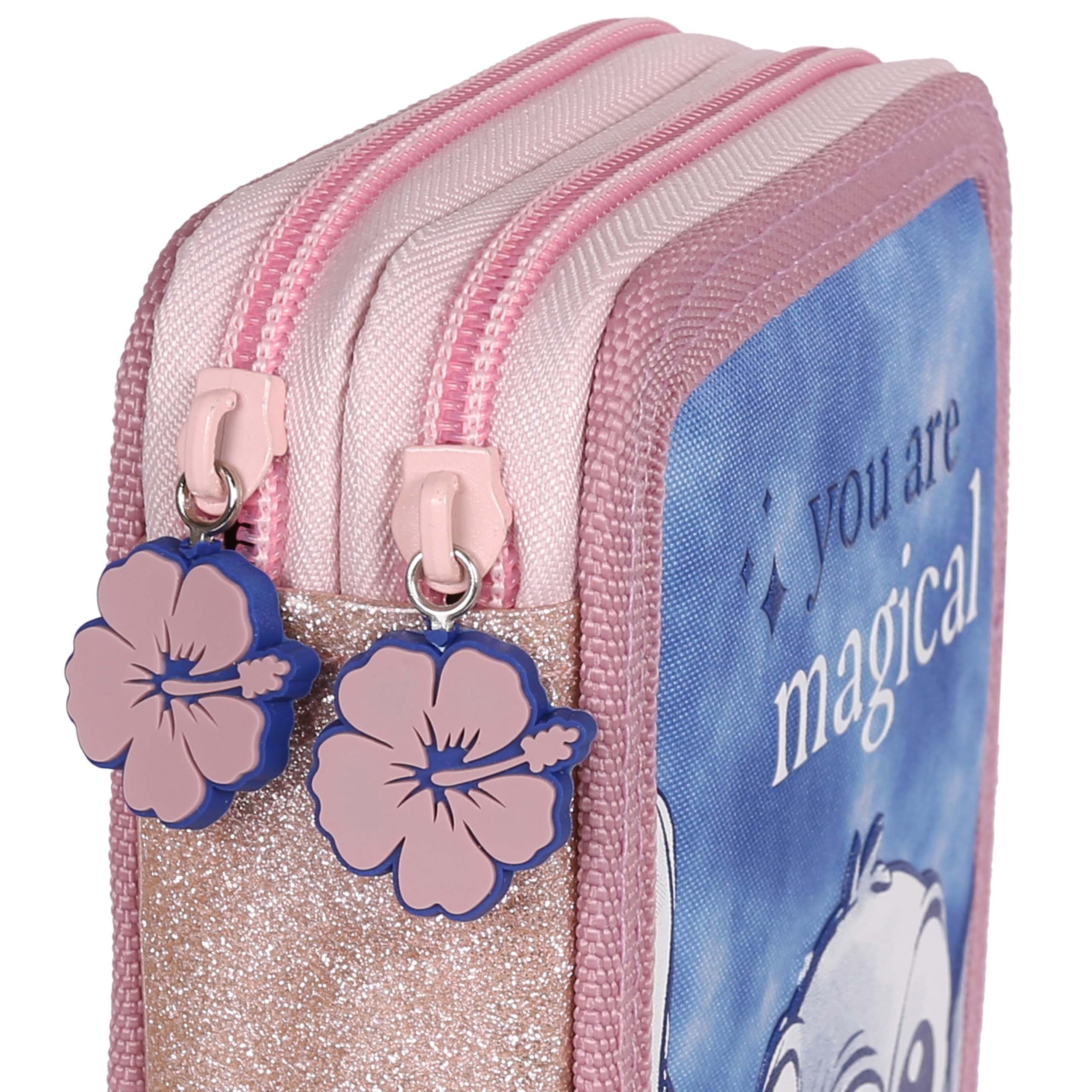 DISNEY Stitch Piórnik dwukomorowy Z WYPOSAŻENIEM dla dziewczynki DO SZKOŁY - 32 elementy, 2 zamki