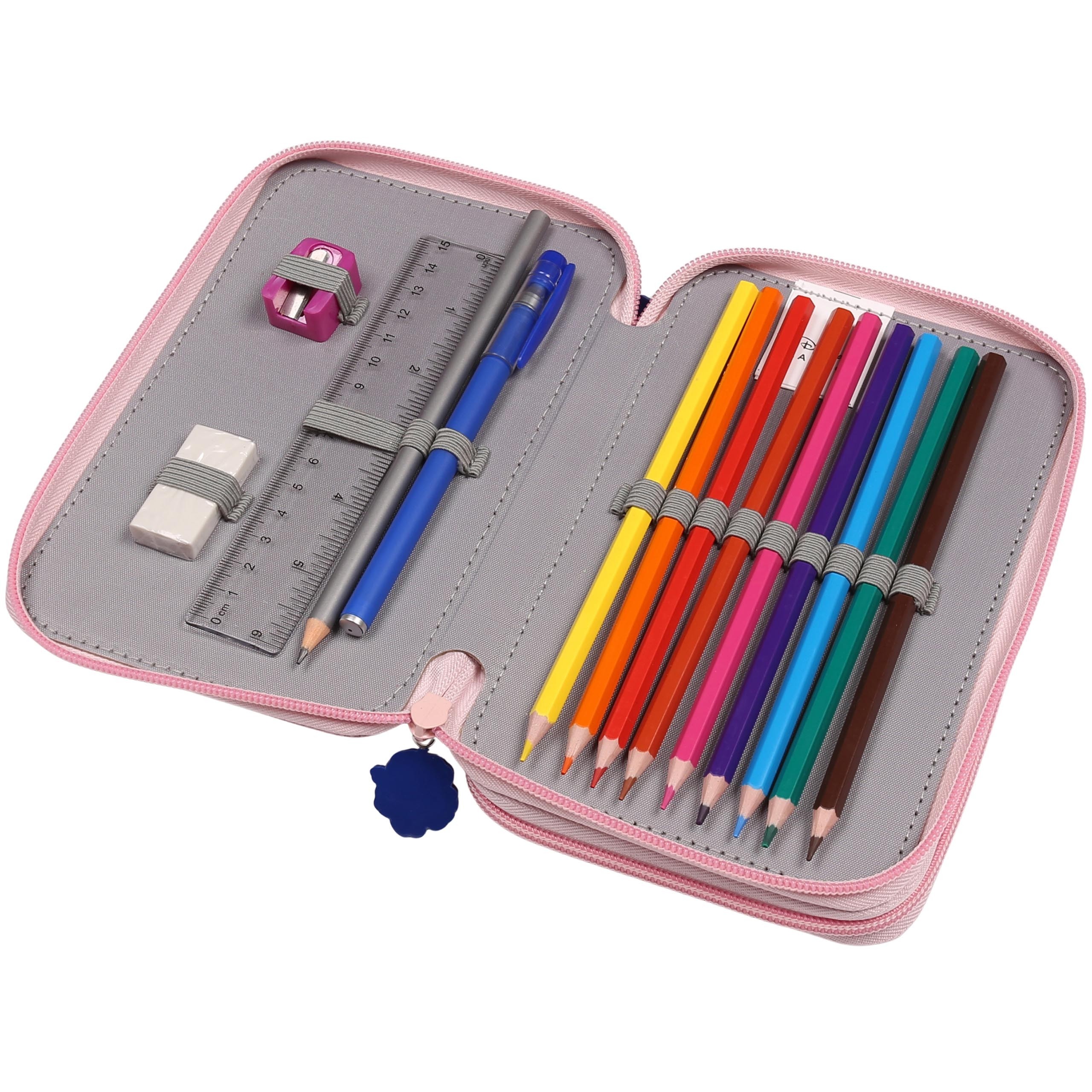 DISNEY Stitch Piórnik dwukomorowy Z WYPOSAŻENIEM dla dziewczynki DO SZKOŁY - 32 elementy, 2 zamki