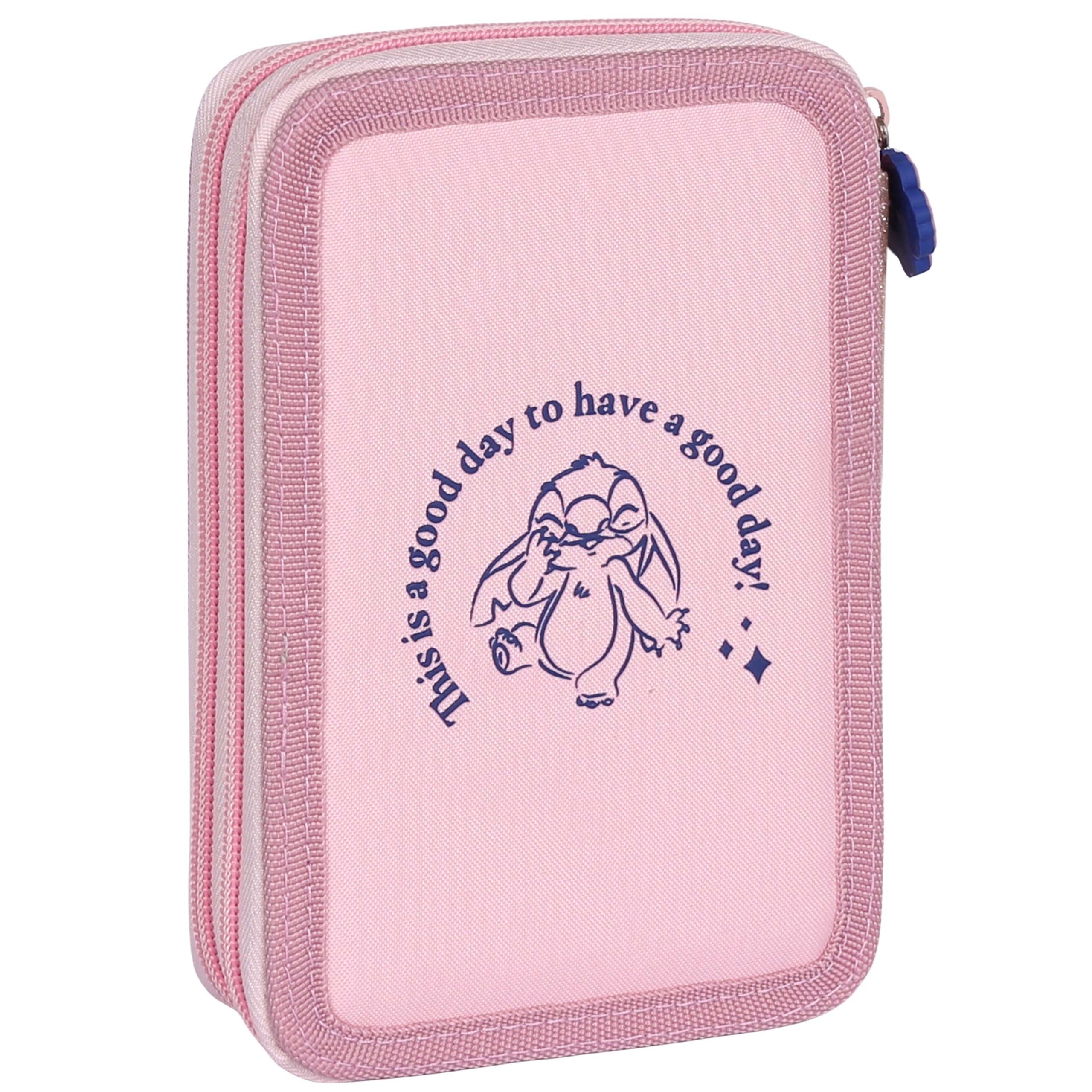 DISNEY Stitch Piórnik dwukomorowy Z WYPOSAŻENIEM dla dziewczynki DO SZKOŁY - 32 elementy, 2 zamki