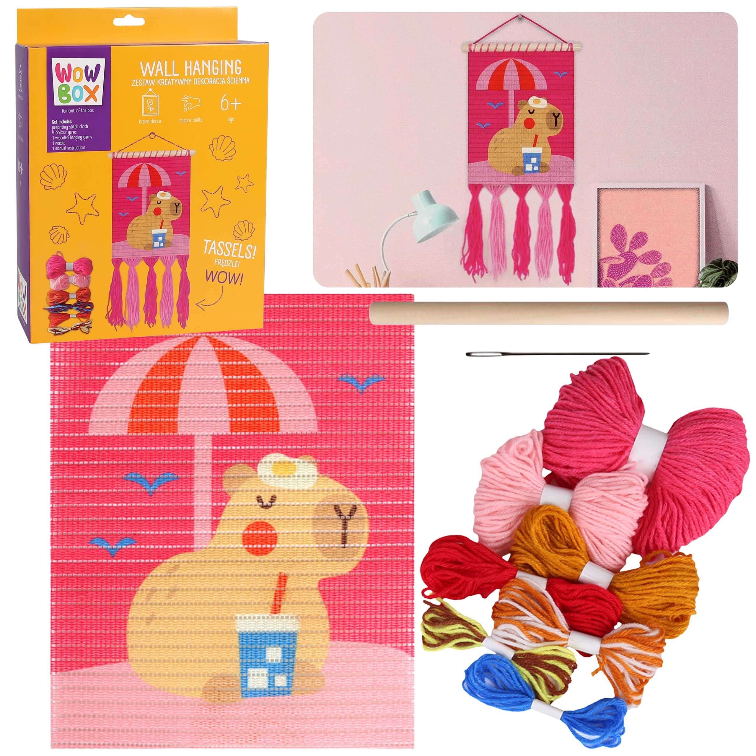 WOW BOX - Makrama KAPIBARA na plaży, Zestaw kreatywny do haftowania, dekoracja ścienna DIY 6+