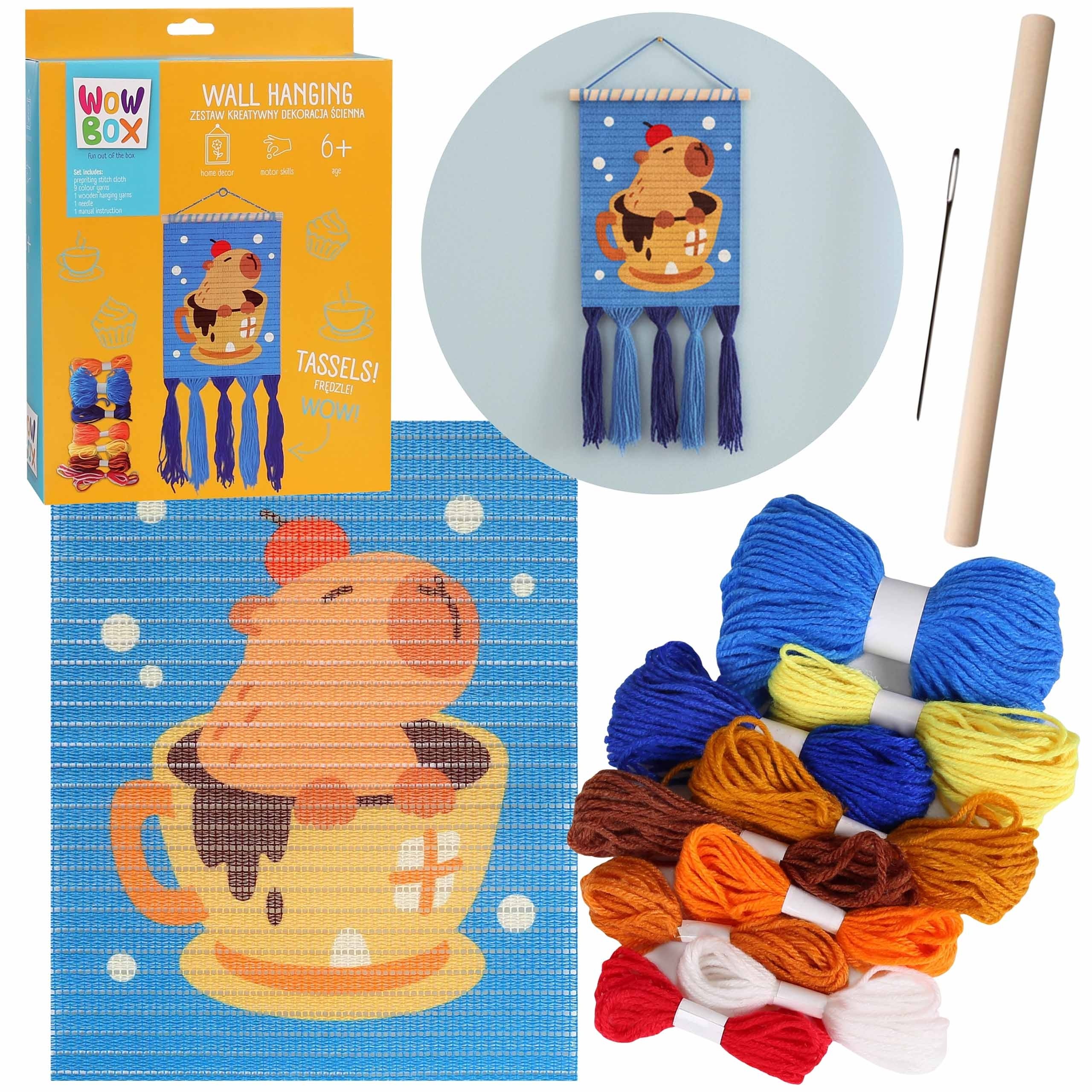 WOW BOX - Makrama KAPIBARA w fliżance, Zestaw kreatywny do haftowania, dekoracja ścienna DIY 6+