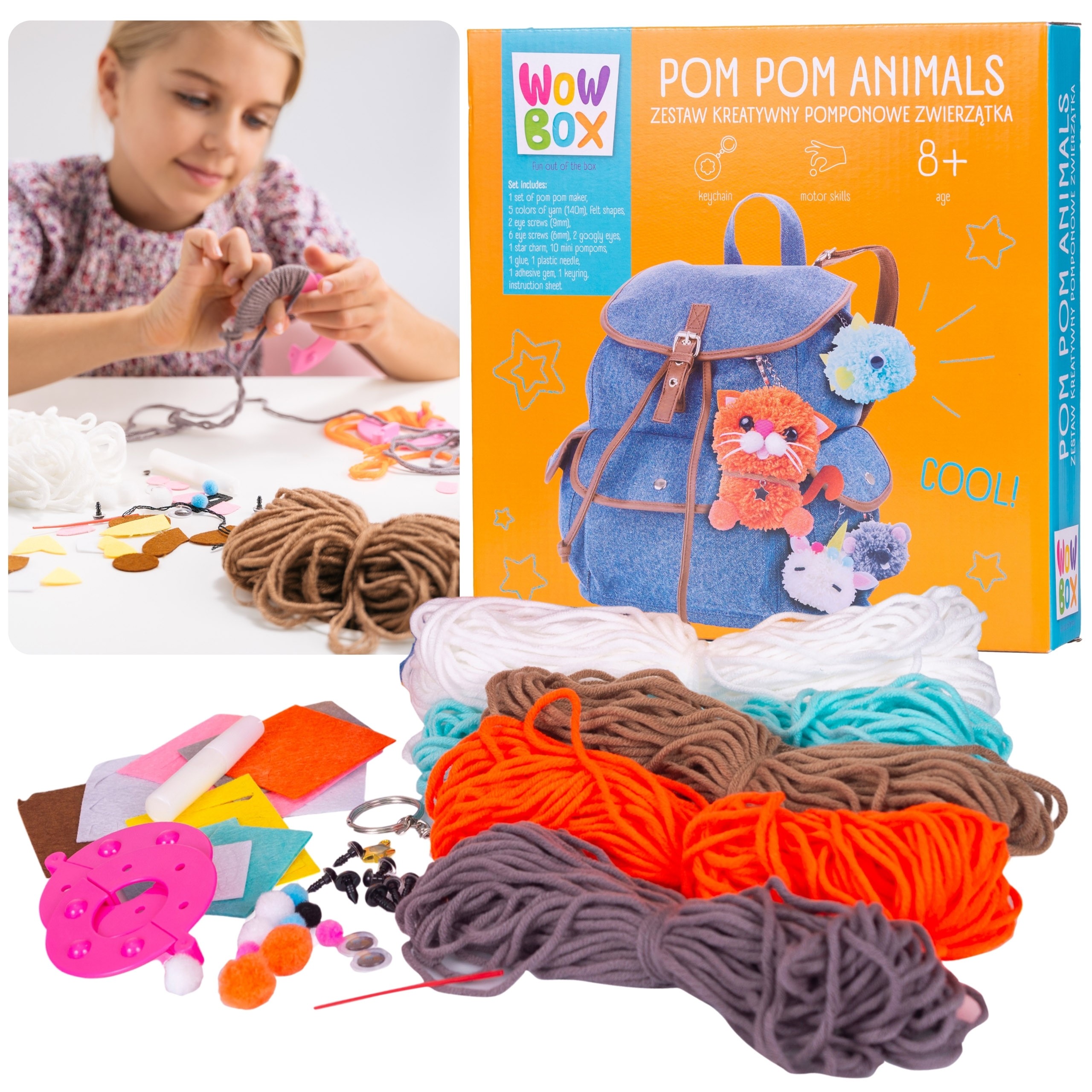 WOW Box Zestaw kreatywny POMPONOWE ZWIERZĄTKA DIY z włóczki 8+