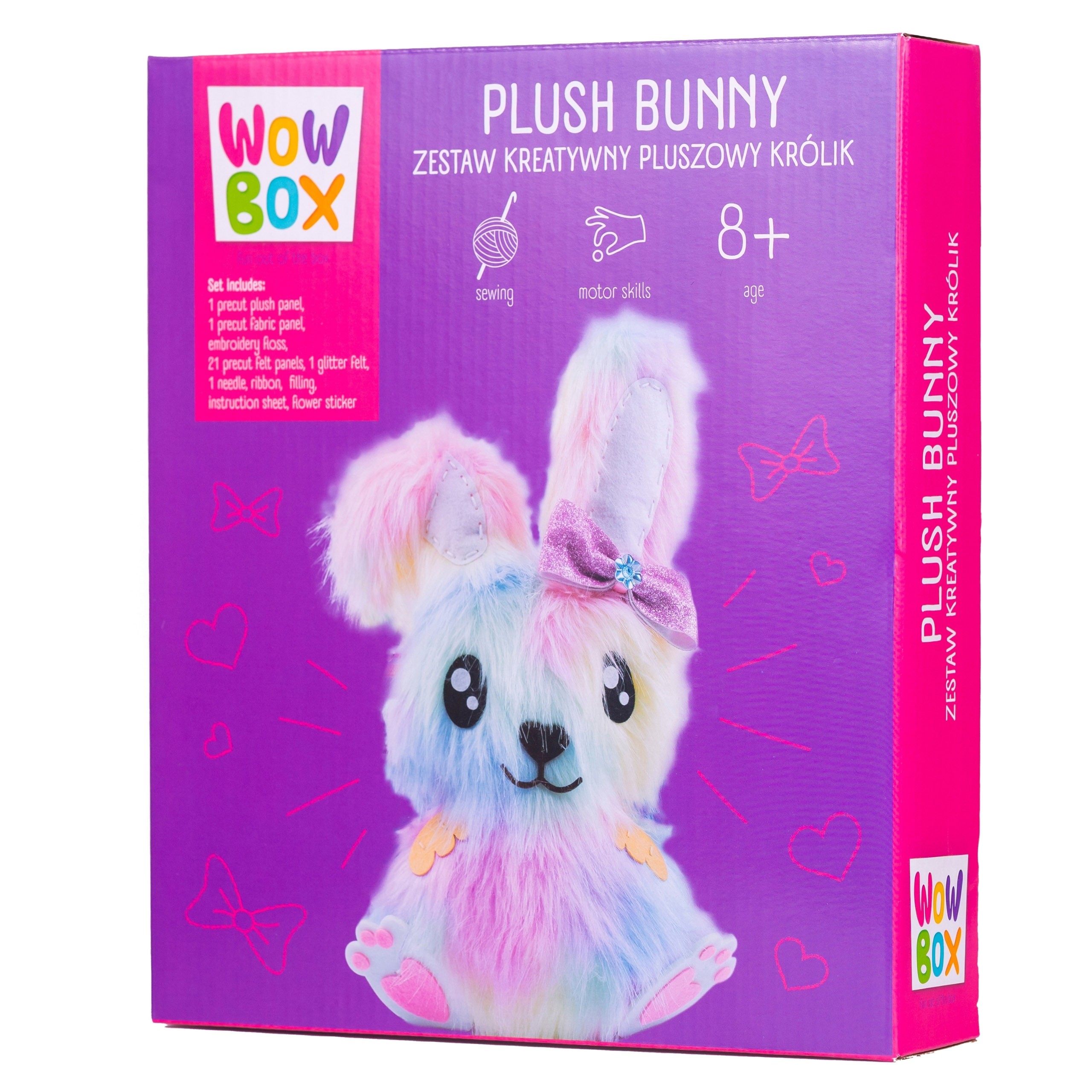 WOW Box- Zestaw kreatywny PLUSZOWY KRÓLIK do wyszywania DIY, maskotka do szycia 8+