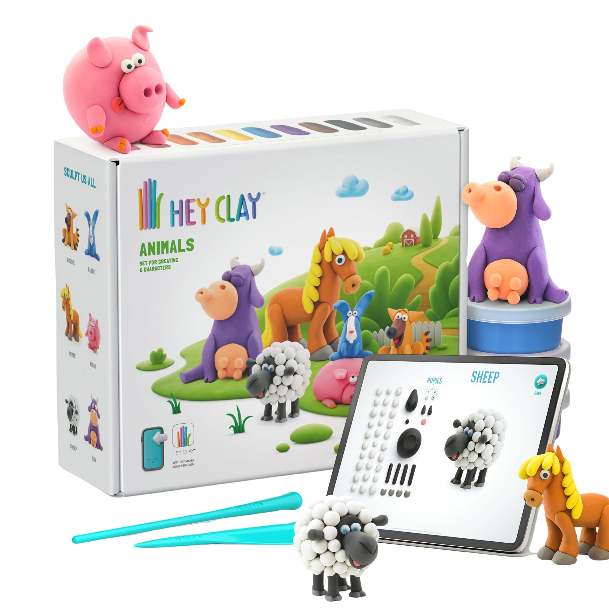 Hey Clay Zwierzęta Masa plastyczna do zabawy + akcesoria, ciastolina, 15 kolorów