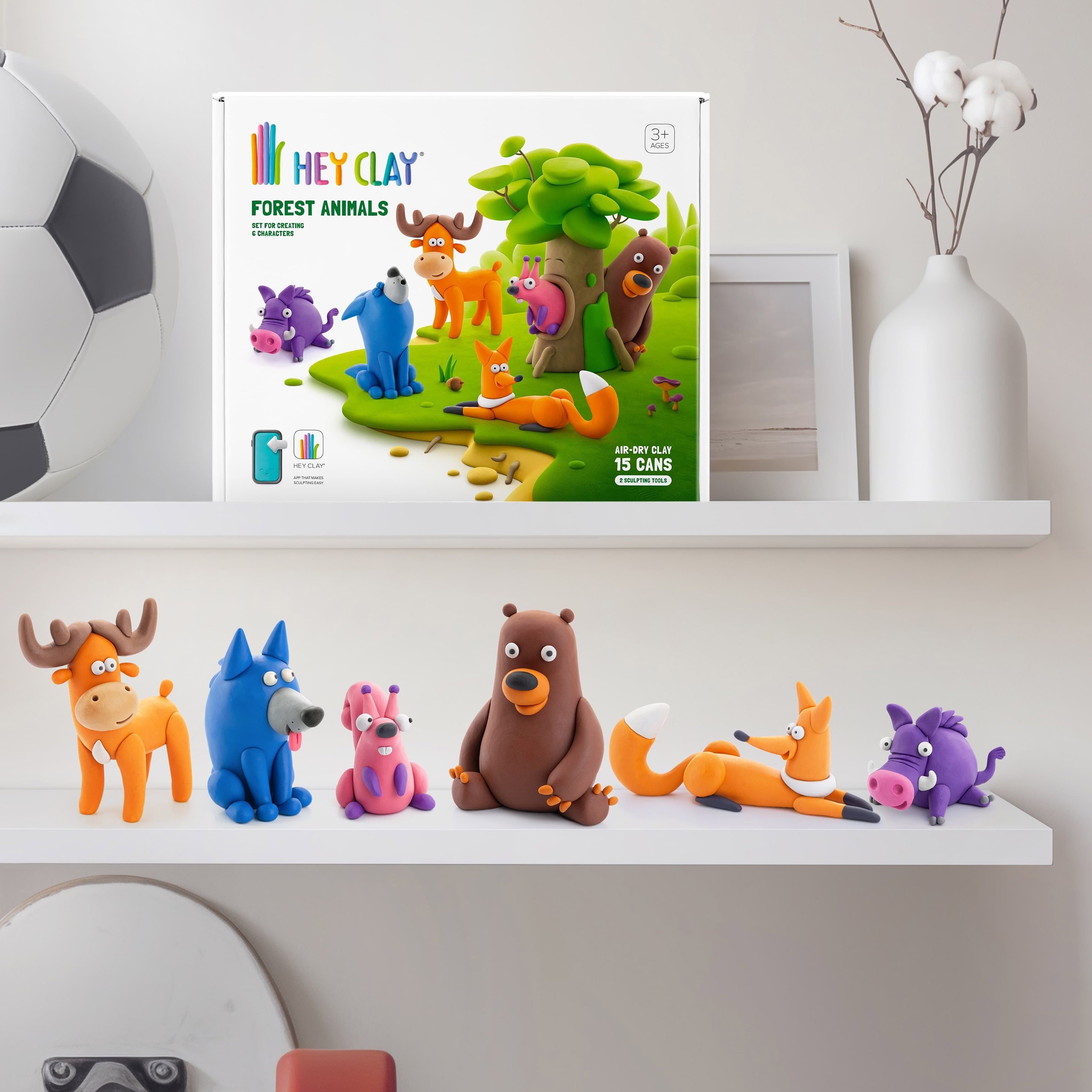 Hey Clay Zwierzęta leśne Masa plastyczna do zabawy + akcesoria, ciastolina, 15 kolorów