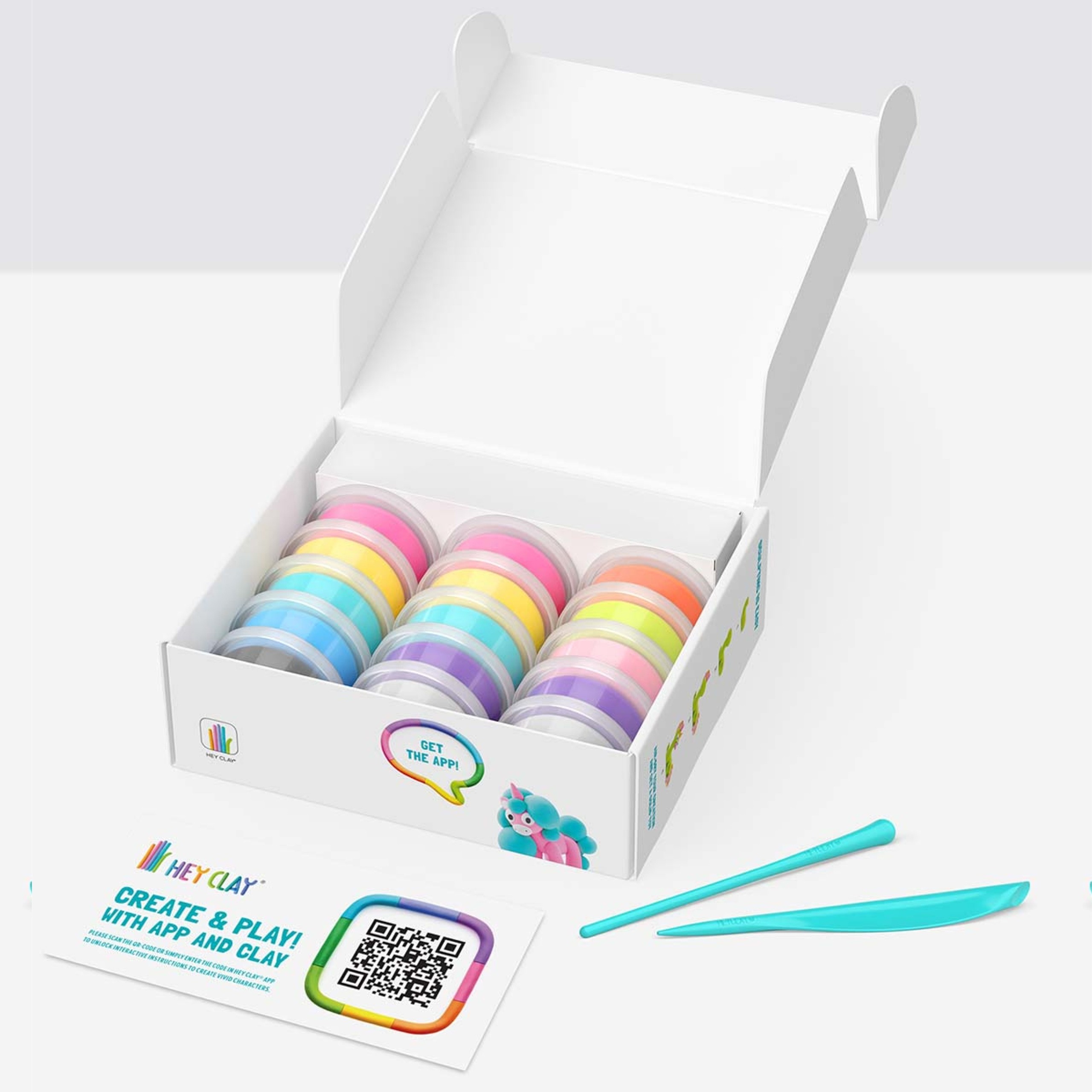 Hey Clay Tęczowe jednorożce Masa plastyczna do zabawy + akcesoria, piankolina, 15 kolorów