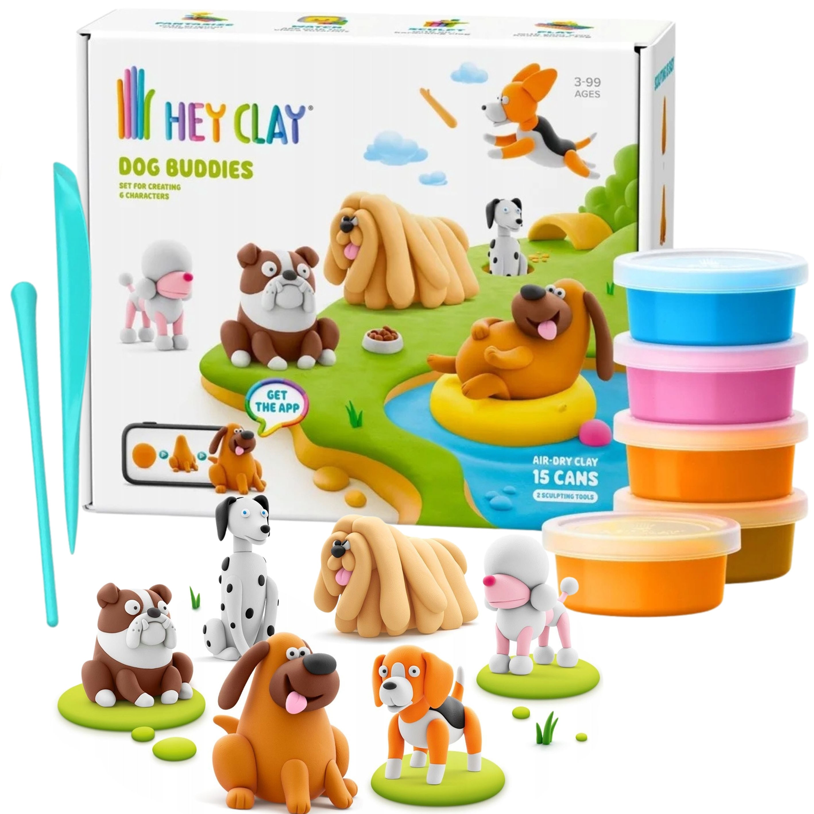 Hey Clay Psi przyjaciele, PSY Masa plastyczna do zabawy + akcesoria, ciastolina, 15 kolorów