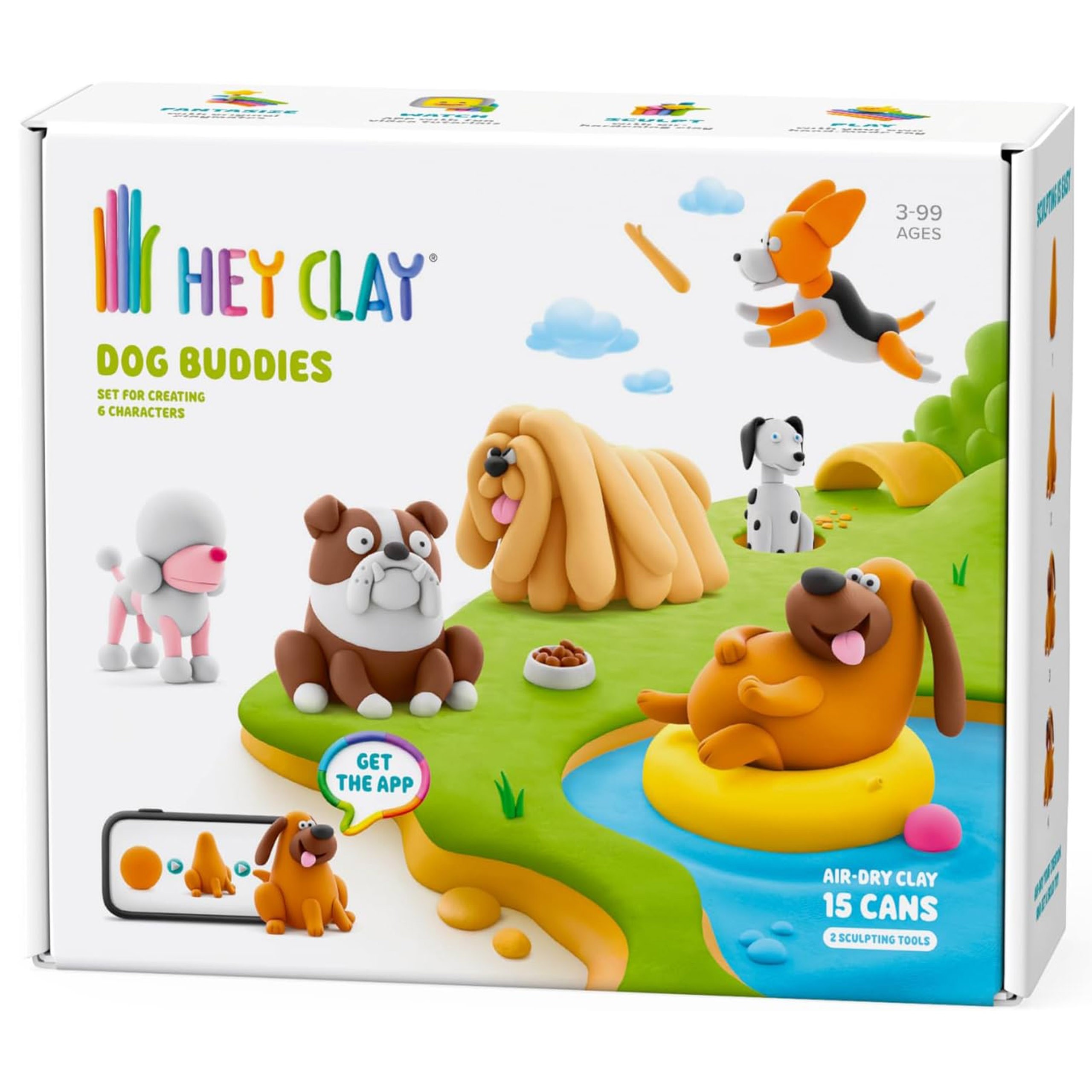 Hey Clay Psi przyjaciele, PSY Masa plastyczna do zabawy + akcesoria, ciastolina, 15 kolorów