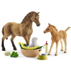 SLH42432 Schleich Horse Club - Zestaw Pielęgnacyjny Klacz Quarter Horse i źrebię, figurki dla dzieci 5+