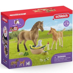 SLH42432 Schleich Horse Club - Zestaw Pielęgnacyjny Klacz Quarter Horse i źrebię, figurki dla dzieci 5+