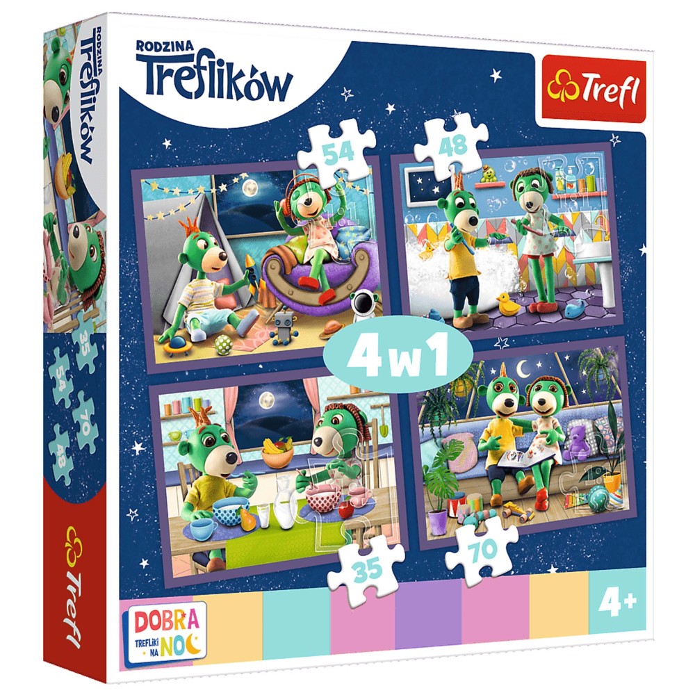 Puzzle 4w1- Wieczorne rytuały Treflików- Dobranoc, Trefliki na noc  TREFL