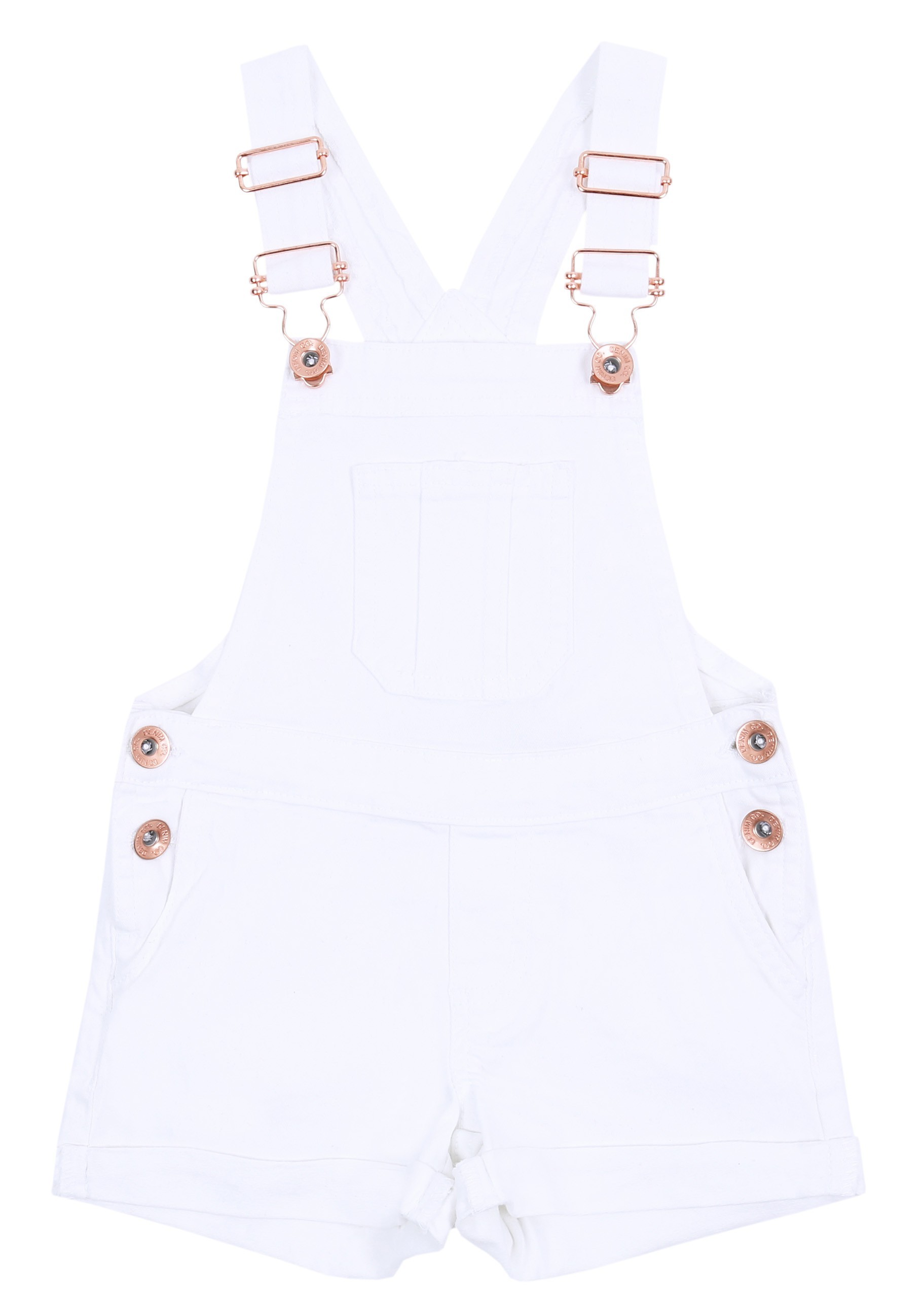 Białe, krótkie ogrodniczki...