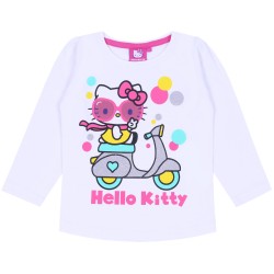 Biała, dziewczęca bluzka z długim rękawem Hello Kitty na skuterze