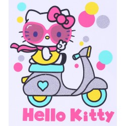 Biała, dziewczęca bluzka z długim rękawem Hello Kitty na skuterze