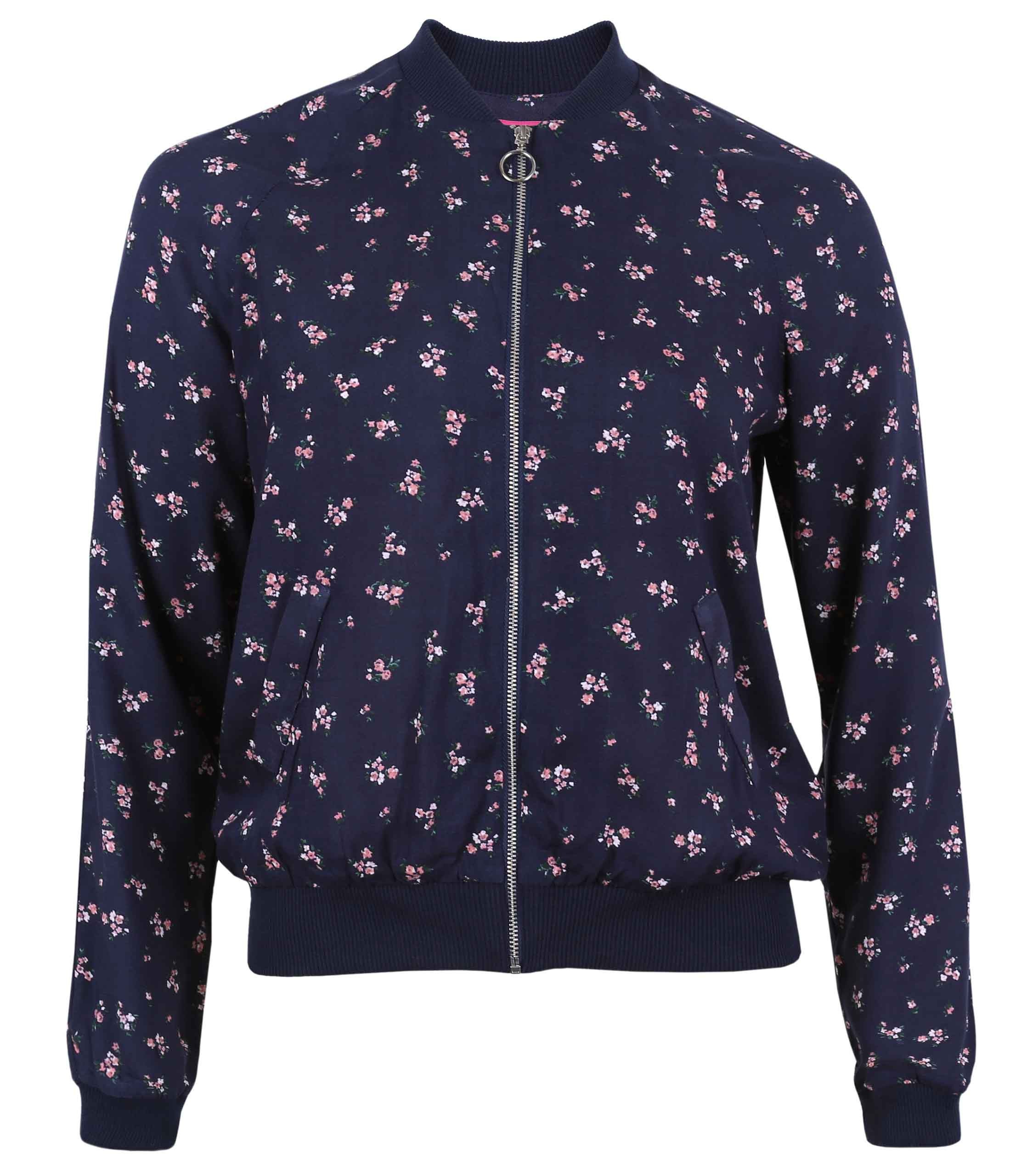 Granatowa bomberka w kwiaty