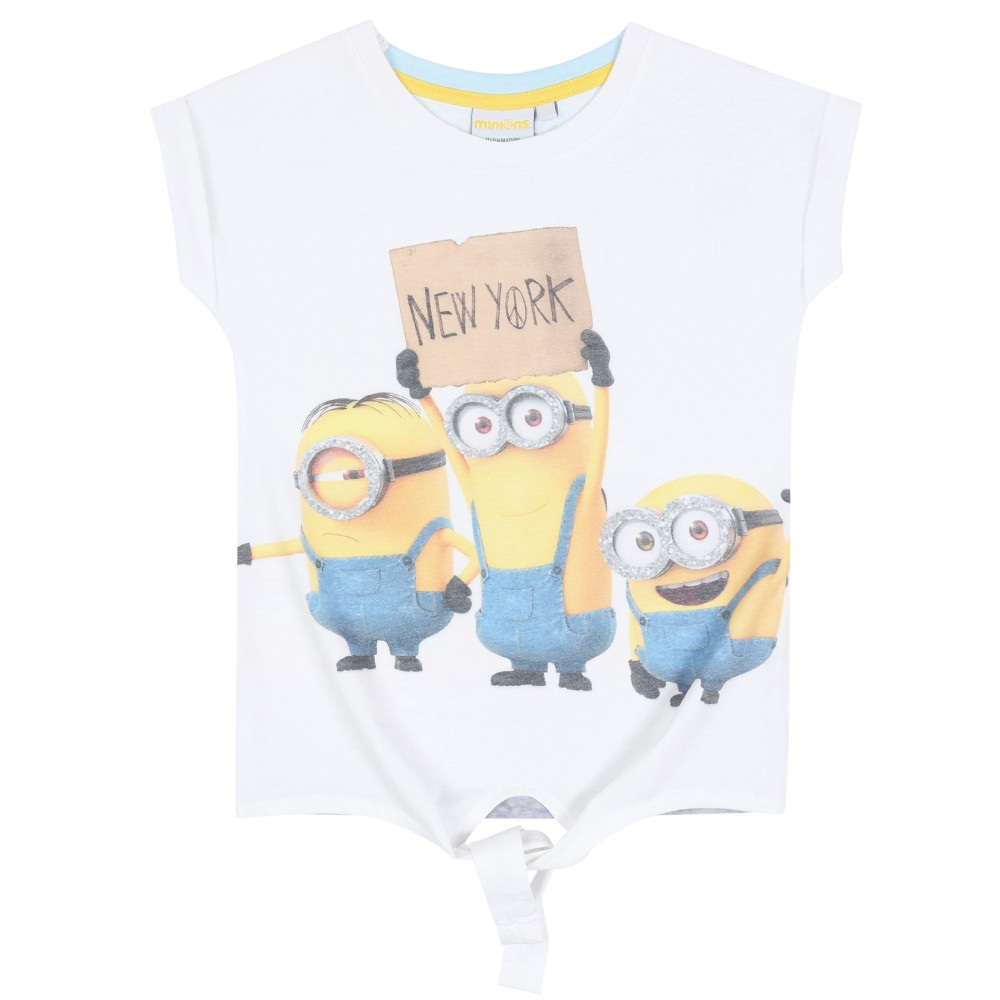 Biały, wiązany t-shirt MINIONKI