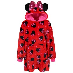 DISNEY Myszka Minnie Czerwona dziewczęca bluza/szlafrok/koc z kapturem, kieszeń, kaptur, snuddie