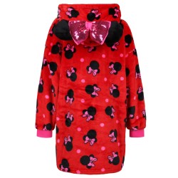 DISNEY Myszka Minnie Czerwona dziewczęca bluza/szlafrok/koc z kapturem, kieszeń, kaptur, snuddie