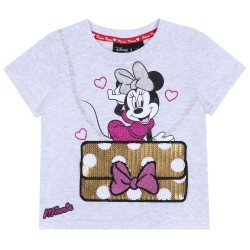 Jasnoszary t-shirt/koszulka z cekinową kieszonką Minnie Disney