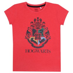 Koralowa koszulka/t-shirt dziewczęcy z herbem Hogwartu Harry Potter