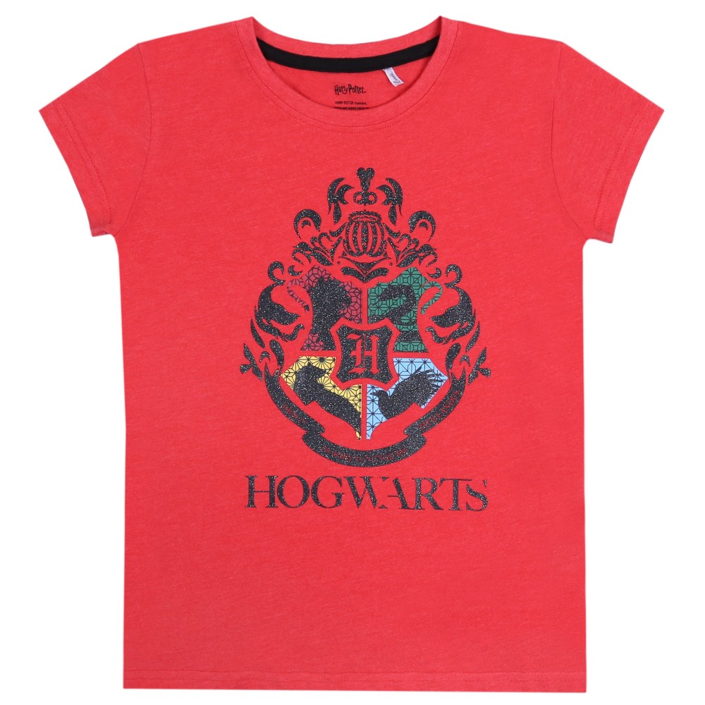 Koralowa koszulka/t-shirt dziewczęcy z herbem Hogwartu Harry Potter