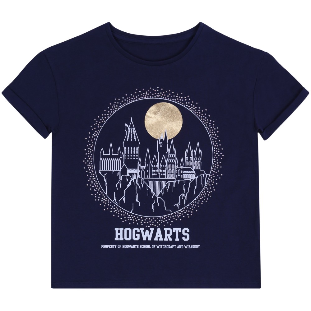 Harry Potter HOGWARTS granatowa, dziewczęca koszulka/t-shirt złoty księżyc