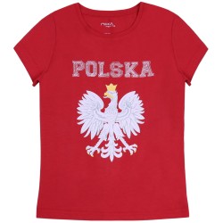 Czerwony, dziewczęcy t-shirt z orłem POLSKA