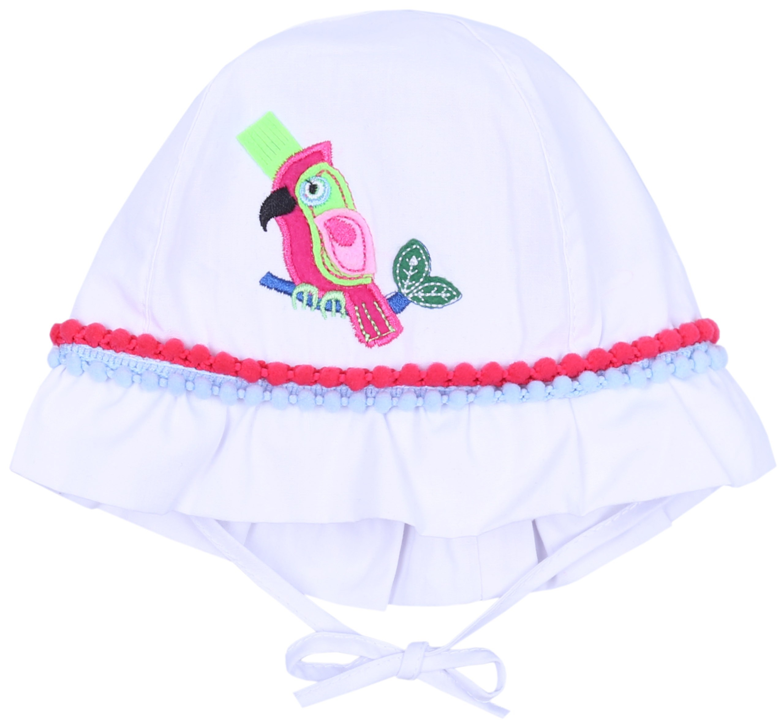 Biały, wiązany kapelusik...