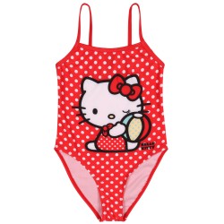 Hello Kitty Dziewczęcy strój kąpielowy, czerwony strój kąpielowy, jednoczęściowy w groszki